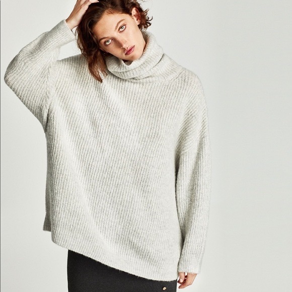 Zara | Sweaters | Zara Oversized Light Grey Knit Roll Neck Sweater |  Poshmark